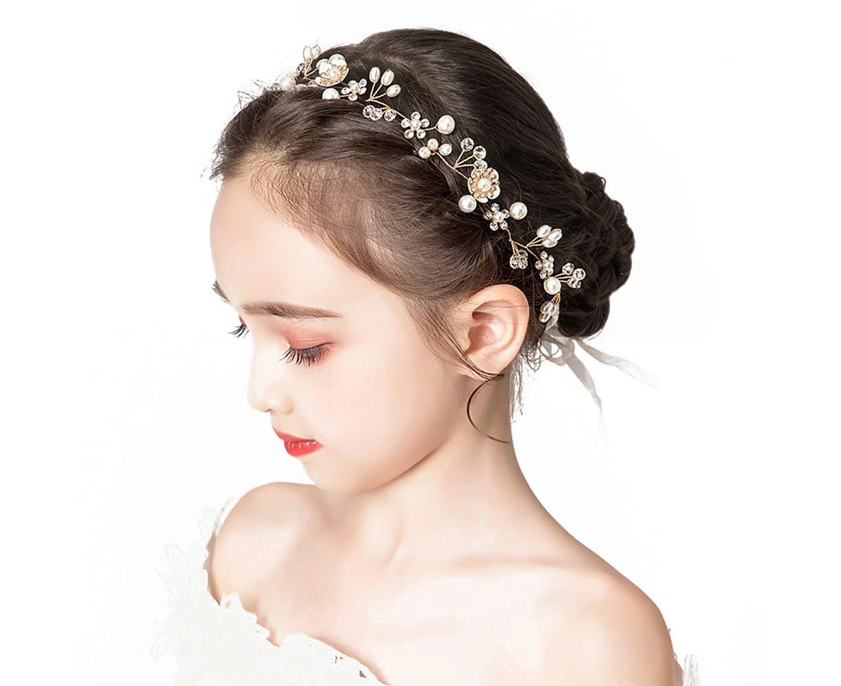 Wedding Hair Accessories for Kids, Princess Headpiece White Flower Headband Pearl Hair Dress for Girl and Flower Girls Cute Bridal Wedding Hair Band