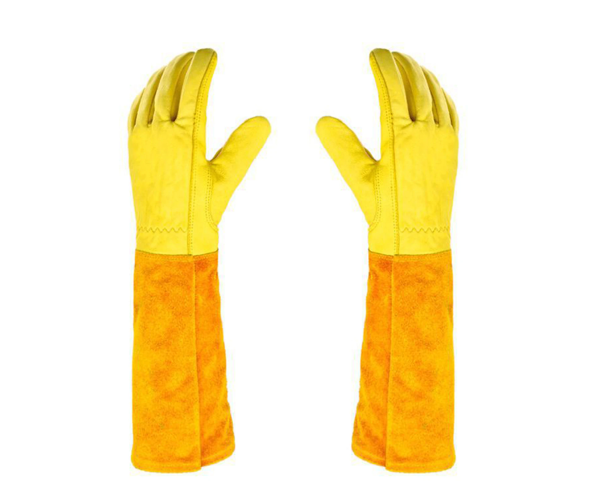 1 Pair Reusable Gardening Gloves Stab-resistant Faux Leather Proof Pruning Protection Long Glove for Planting - Yellow M