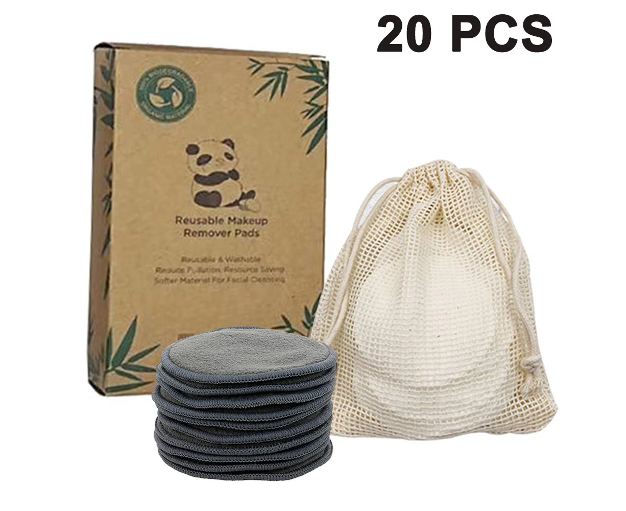 Washable Make-Up Pads Reusable Cotton Pads made of Bamboo Charcoal and Bamboo Fibres Gentle Make-up Remover Pads Clean Face Wiping Pack of 20-combination 2