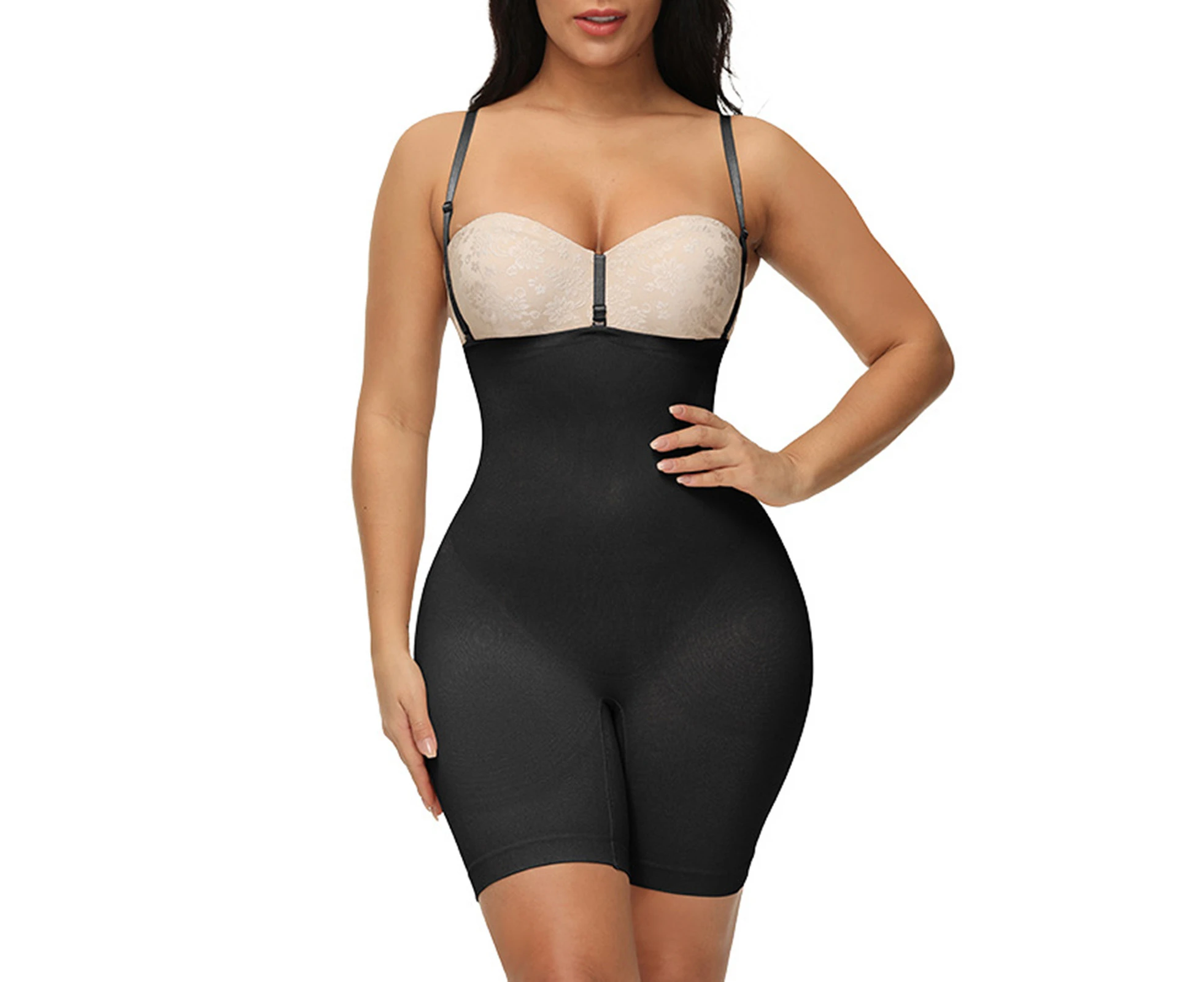 Nirvana Sling High Elastic Shapewear Corset Butt Lifter Slimming Tummy Bodysuit Underwear for Daily Wear-Black