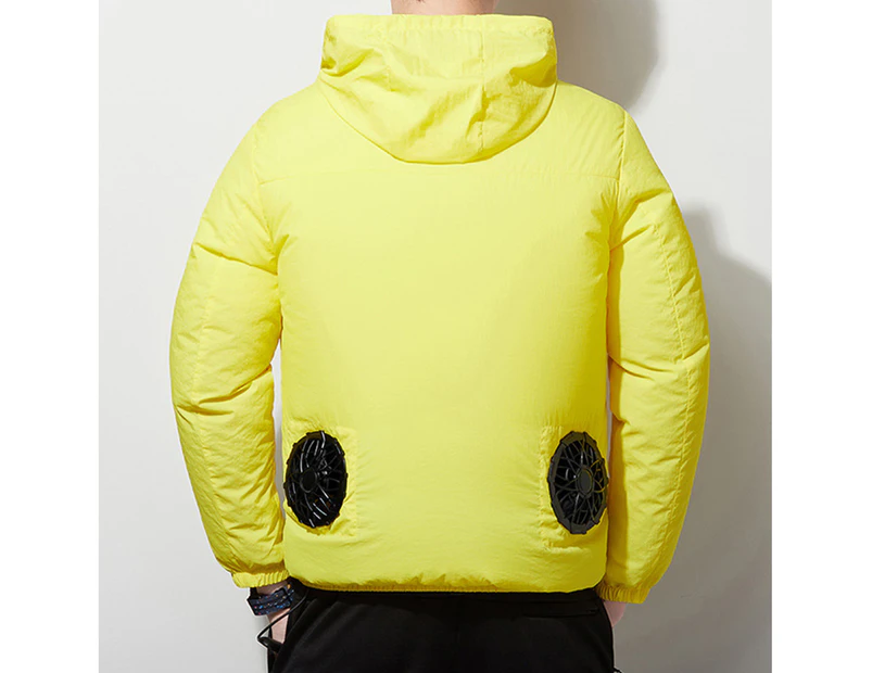 Cooling Jacket USB Fan 3 Speeds Men Long Sleeve Hooded Air Conditioning Jacket Clothes Streetwear - Yellow