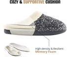 Women's Cozy Memory Foam Slippers Fuzzy Wool-Like Plush Fleece Lined House Shoes w/Indoor, Outdoor Anti-Skid Rubber Sole - Black/Grey