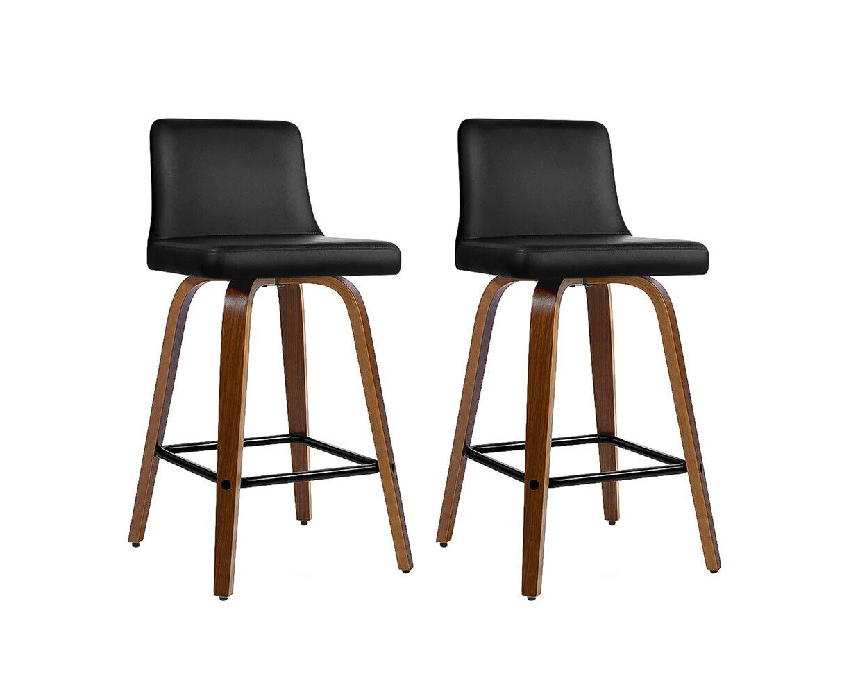 Black 2 PCS Kitchen Wooden Bar Stools Swivel Bar Stool Chairs Leather Luxury