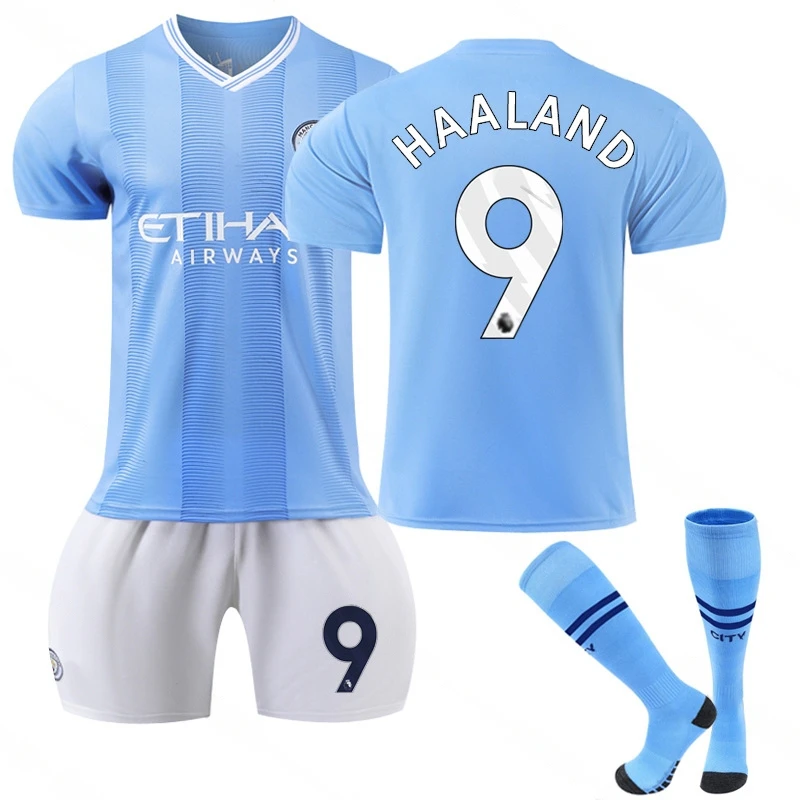 23/24 Kids Manchester City Haaland #9 Soccer Jersey Set Football Kits