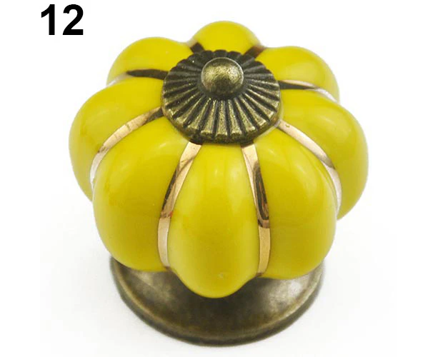 Polaris Vintage Ceramic Door Knob Cabinet Drawer Wardrobe Cupboard Kitchen Pull Handle-Yellow Pumpkin