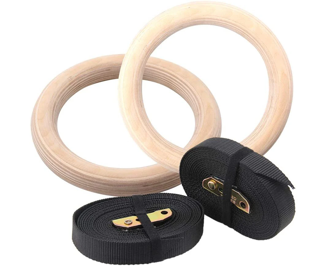 2X Gymnastics Rings Wooden Gymnastics Rings Gym Rings with Adjustable Nylon Straps Bold birch fitness rings