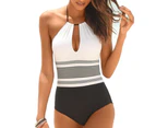 One Piece Swimsuits for Women Tummy Control High Neck Open Back Halter Bathing Suit Swimwear - Multi