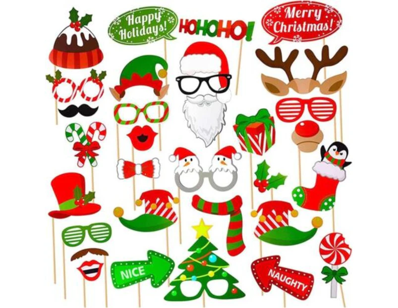 Christmas Photo Booth Props Selfie Props Accessories Santa Christmas Party 32pcs