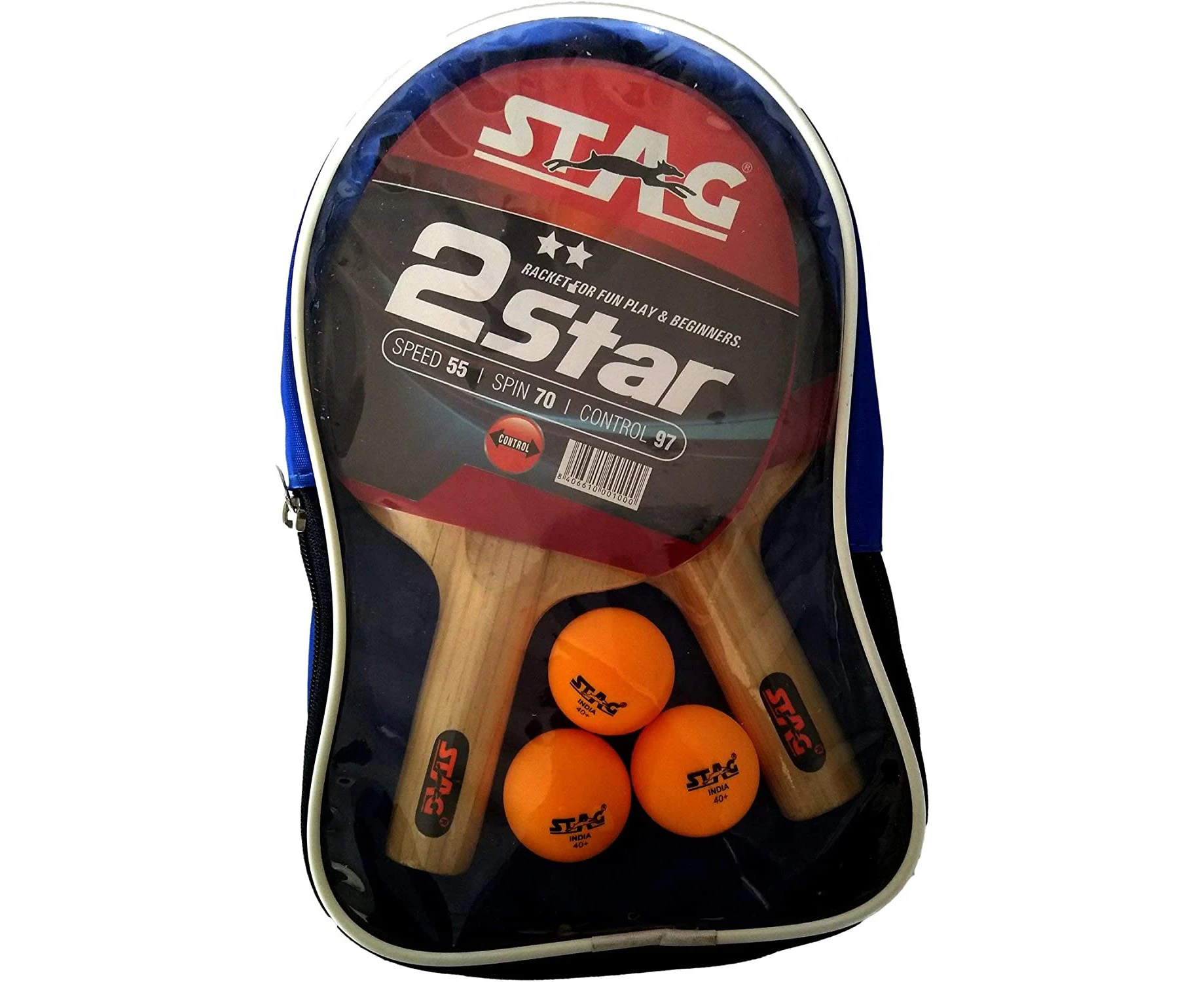 Stag 2 Star Table Tennis Kit | (Multicolor) Wood | ITTF Approved Rubber (2 Rackets & 3 Balls) | Professional Series | Table Tennis Rackets and T.T Balls