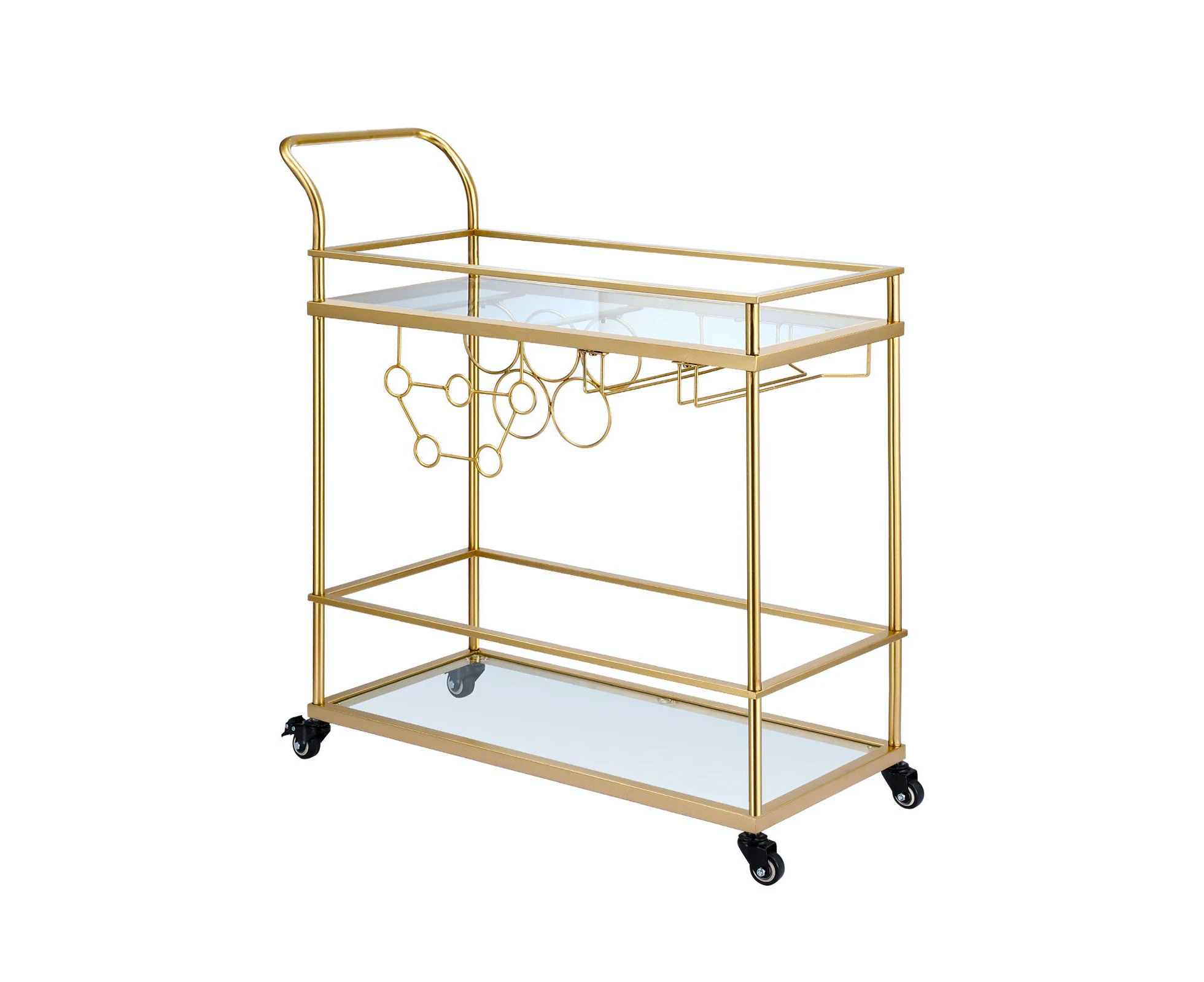 Bar Cart Gold Drinks Coffee Trolley Serving Liquor Wine Cocktail Alcohol Whiskey Trolly Holder Home Kitchen Rolling Metal Tempered Glass Storage