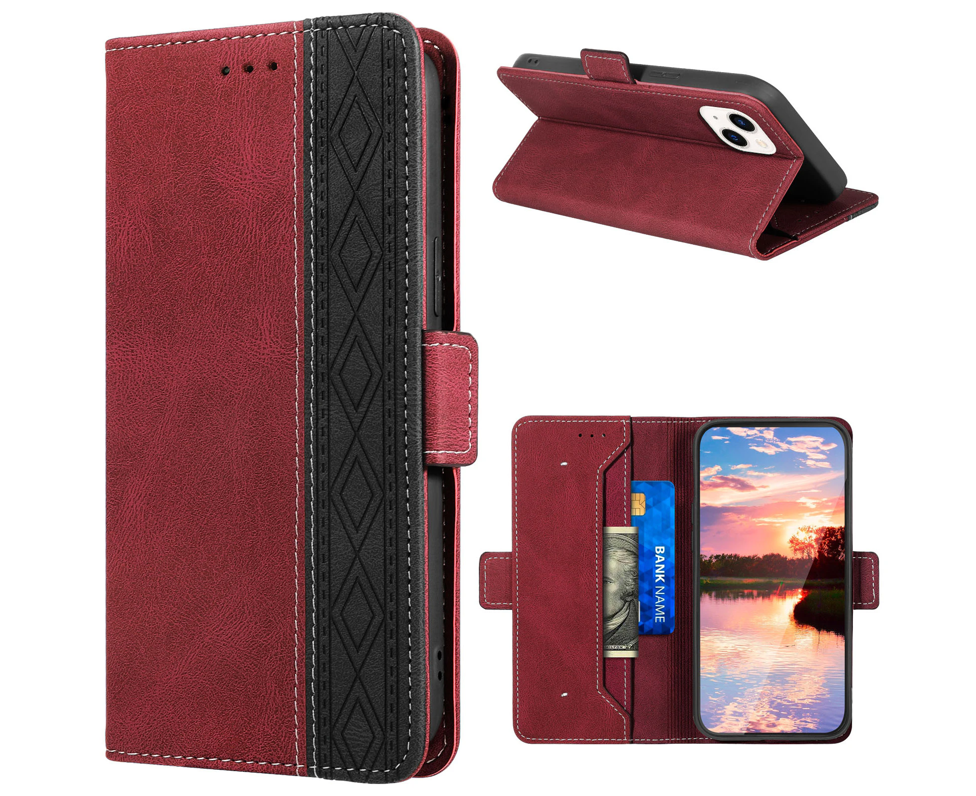 RXZ for Iphone 13 MINI Leather Flip Phone Case  -Red