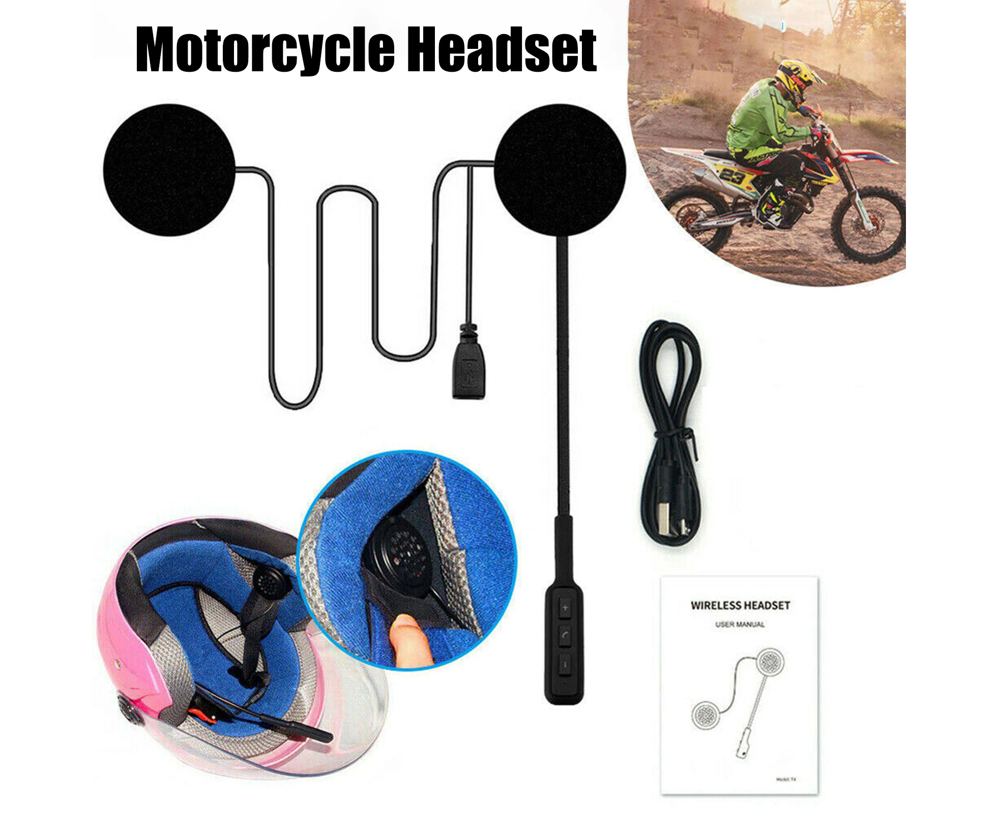 Motorcycle Headset Handsfree Stereo with Microphone Bluetooth-compatible 5.0 Motorbike Helmet Intercom for Riding