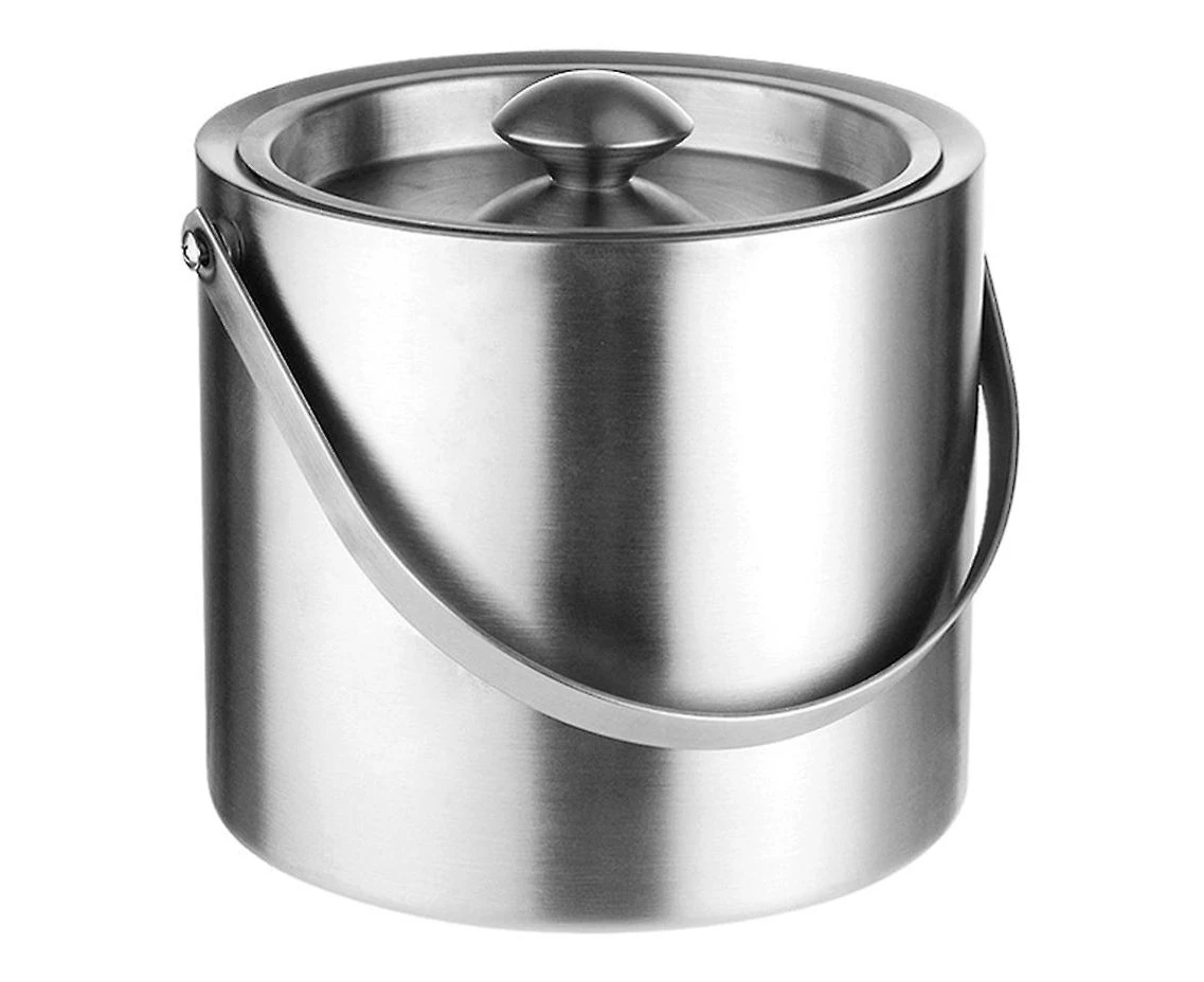 Stainless Steel Ice Bucket With Handle Double Insulated Ice Bucket Lunch Box Red Wine Bucket Beer Bucket (colour:silver)(1pcs)