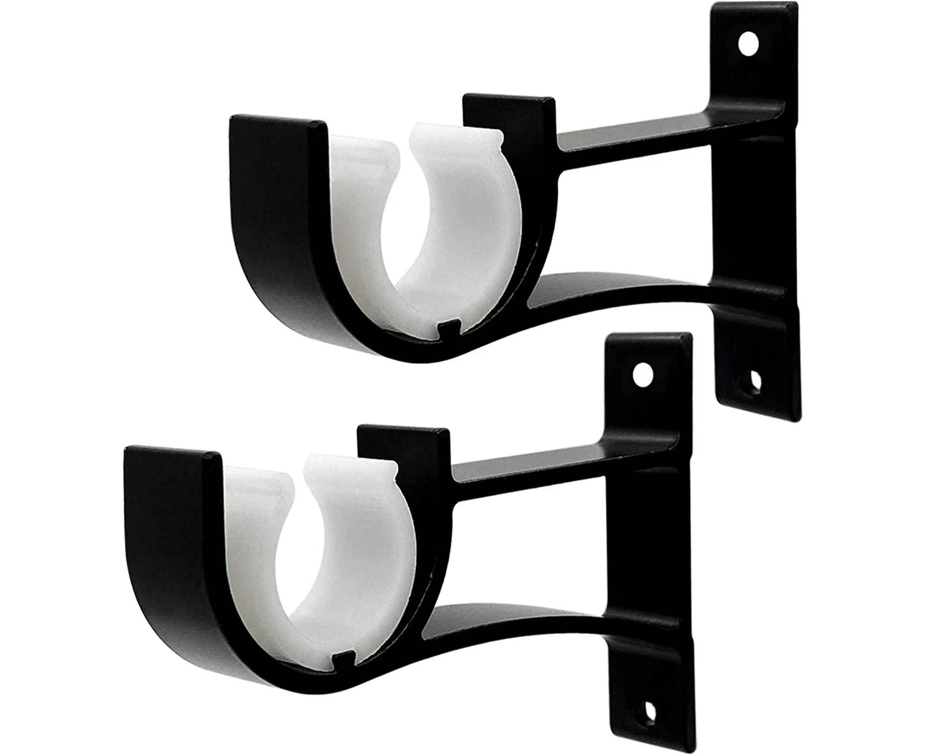 2Pcs Curtain Rod Bracket, Heavy Duty Curtain Rod Holders Hooks For Wall Black Single Curtain Rod Hangers Supports