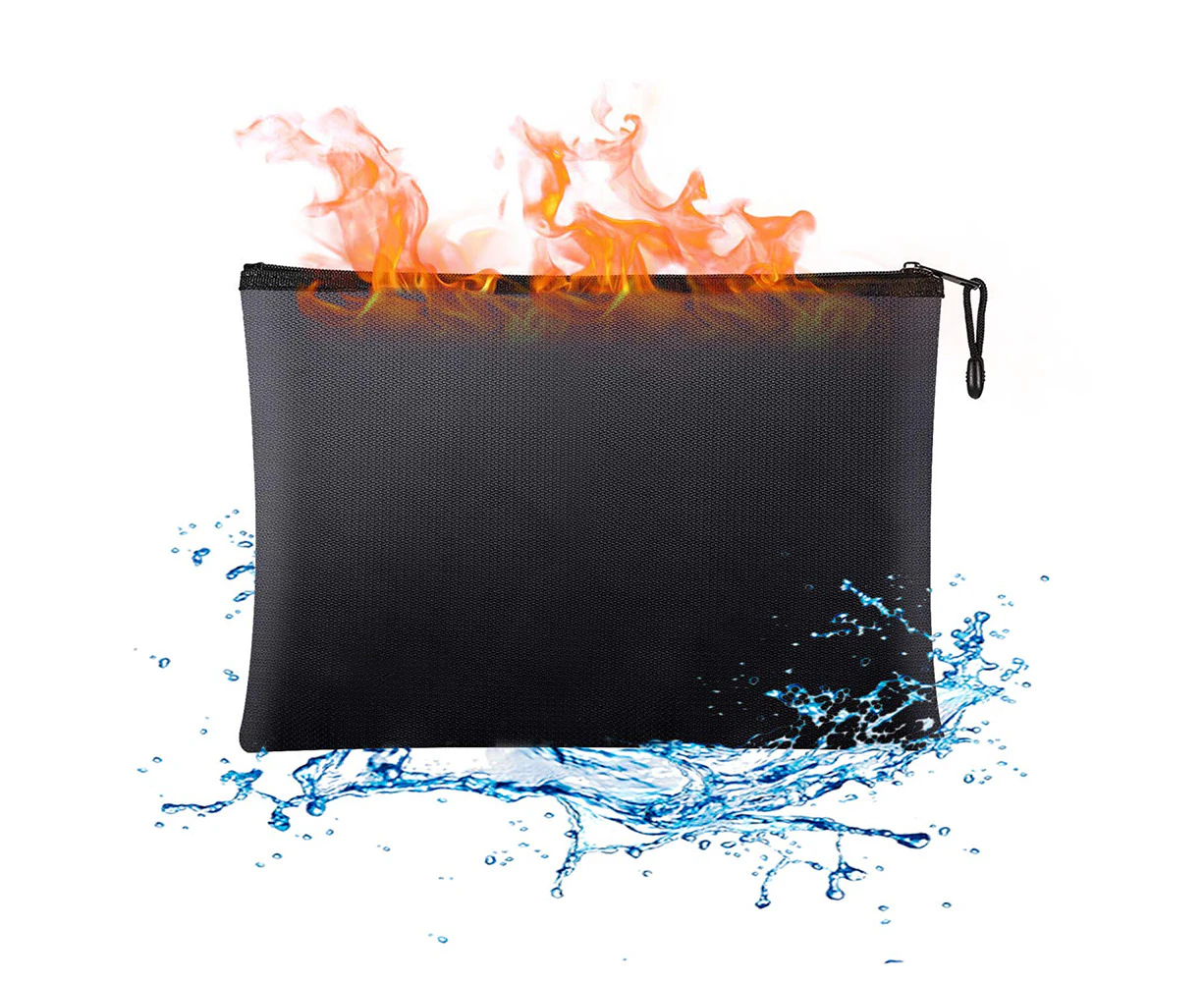 Fireproof Document Bag, Fireproof Waterproof Safe Bag, Fire Safe Storage for Cash,Jewelry,Legal Documents and Tablet，24*34cm Black