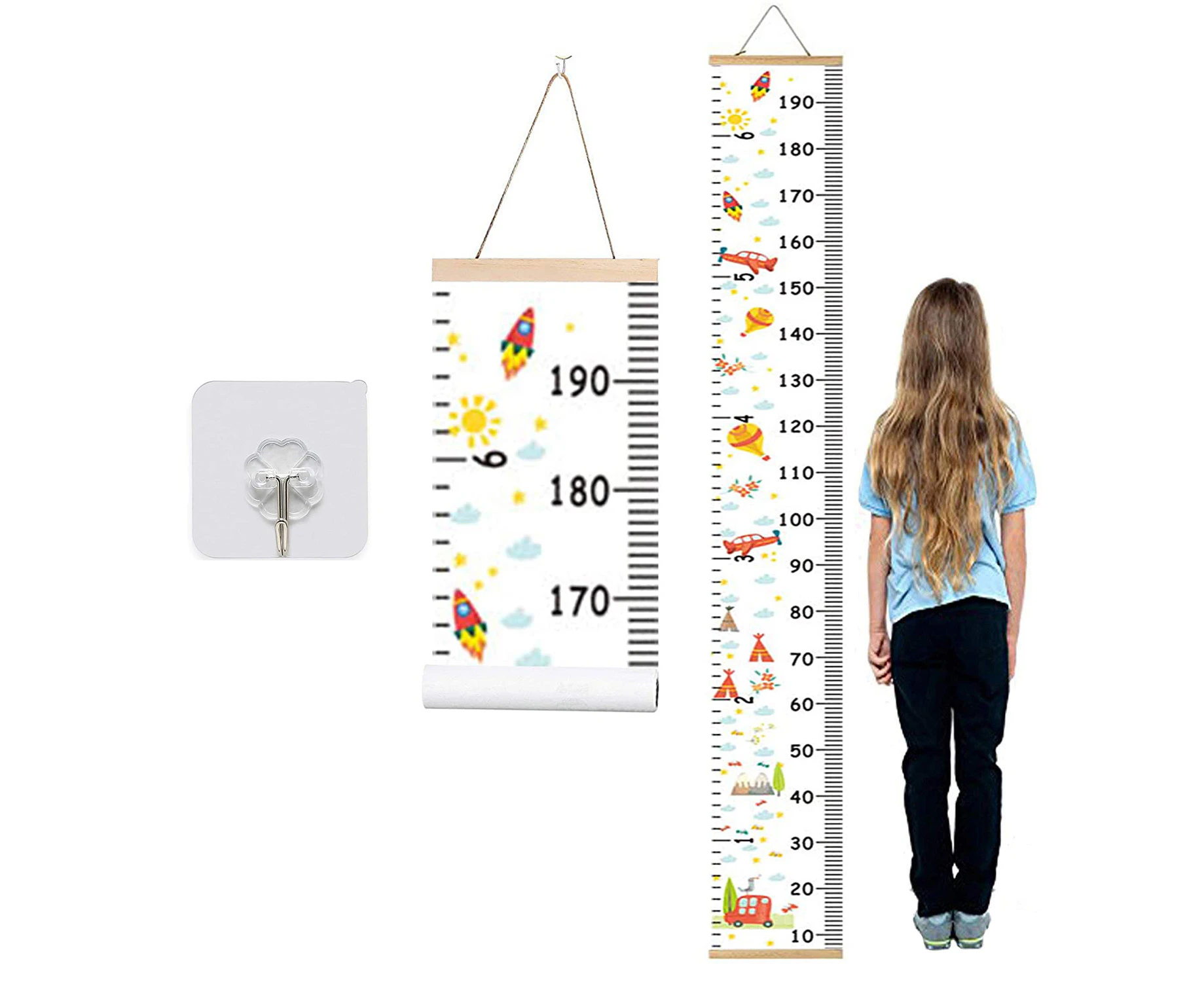 Growth Chart for Kids, Height Chart for Kids/Boys/Girls/Baby, Canvas & Wooden, Removable Growth Height Chart, Wall Room Decor-F