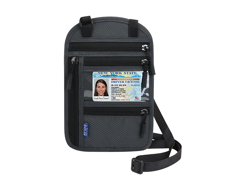 Passport Pouch Cross-shoulder RFID Blocking Convenient Large Capacity Travel Neck Pouch for Outdoor Dark Gray