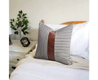 Decoration Pillow Covers 18x18 inch Set of 2 Modern Faux Leather and Ticking Stripe Pillow Covers Boho Indoor Outdoor Decor Cushion Covers -Black