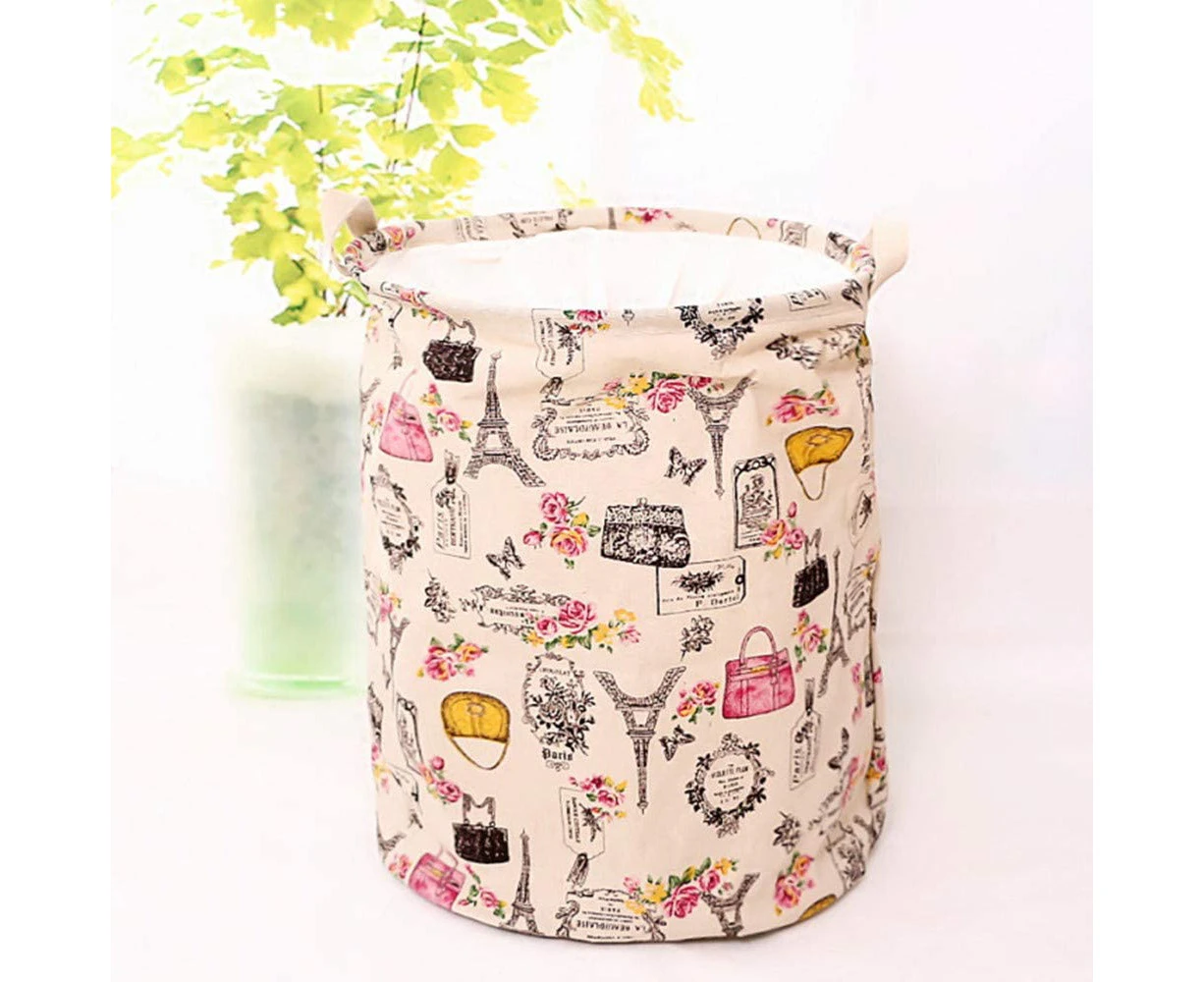 Laundry Hamper Large Waterproof Storage Basket Organizer Trash Can Paris Handy Laundry Baskets Baby Nursery Hamper for Kids Girls, Pink