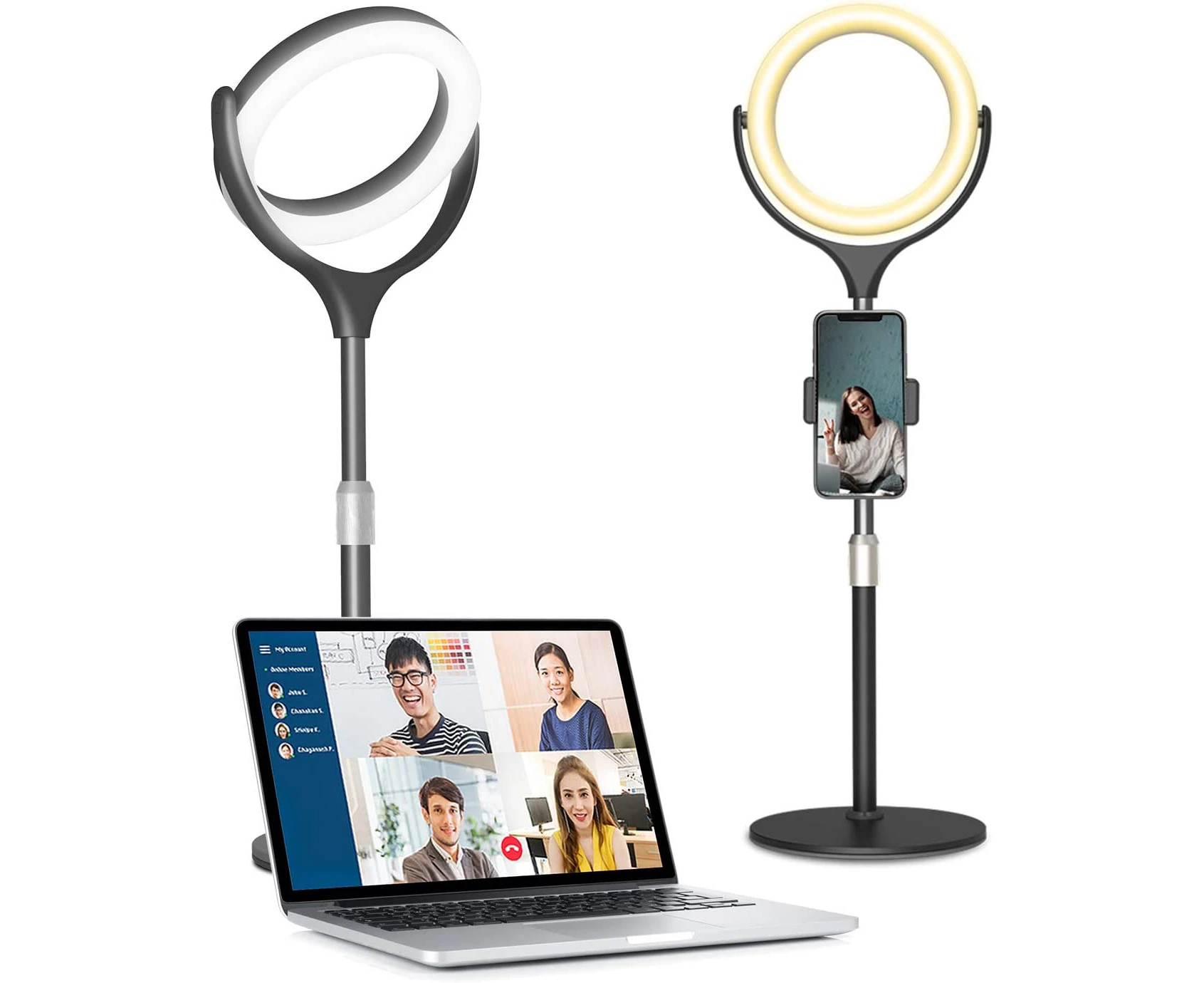 Video Conference Lighting, 8" Desktop Ring Light with Stand Laptop Computer Zoom Meeting Lighting, Webcam Light 3 Modes&10 Level Dimmable for iPhone/Camera