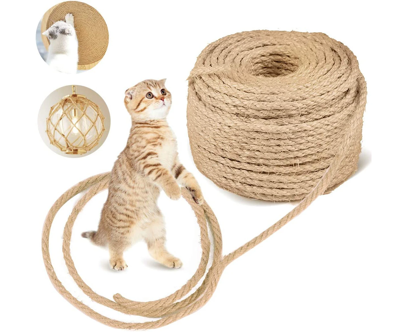 Hemp Rope - 15Mcat Claw Rope-Primary Color-Natural, Non-Toxic Plant Fibers Are Great For Cats To Scratch At