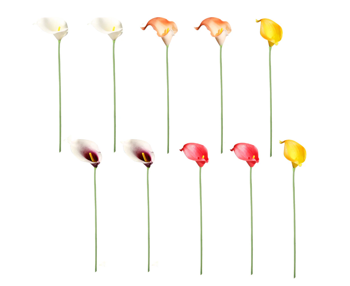 Calla Lily 10Pcs Artificial Flowers Bouquet for Wedding Bride Shower Home Decoration Faux Calla Lilies Flower Pure white+red+orange+coral+purple heart