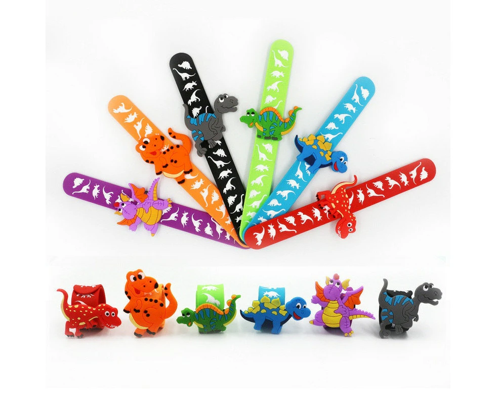 6pcs Dinosaur Slap Band Bracelet Set | Rex Jurassic Party Supplies for Kids Birthday Party Favours Loot Bag Ideas