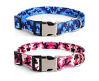 Camo Dog Collar - Fadeproof Permanently Camo Printing, Military Grade Rustproof Buckle for Dog Walking and Training Pink+Blue S