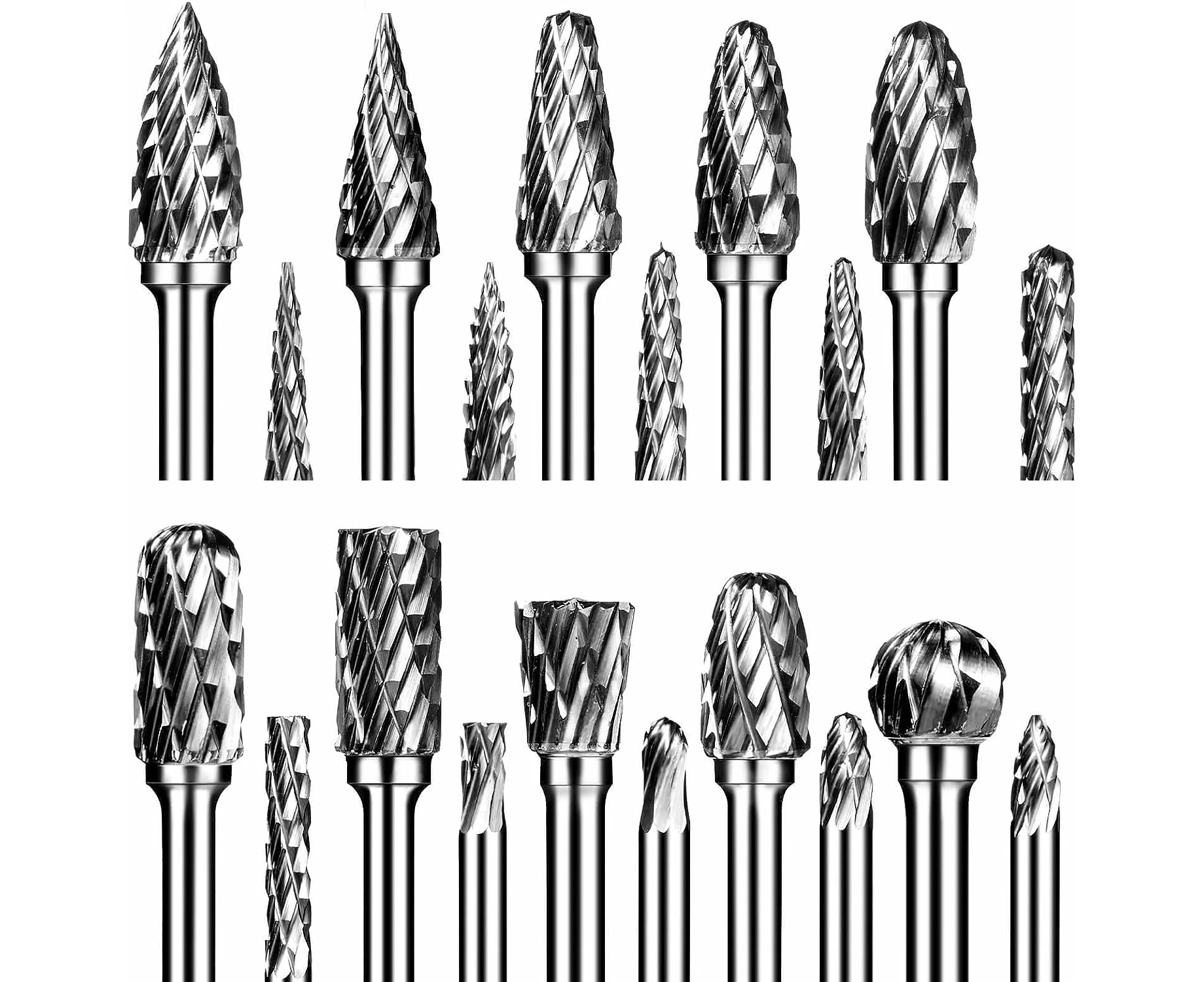 Carbide Burr Set, Die Grinder Bits, 20 Pcs 1/8" Shank Double Cut Tungsten Carbide Rotary Burrs Set Compatible With Dremel For Metal Carving Wood Working En