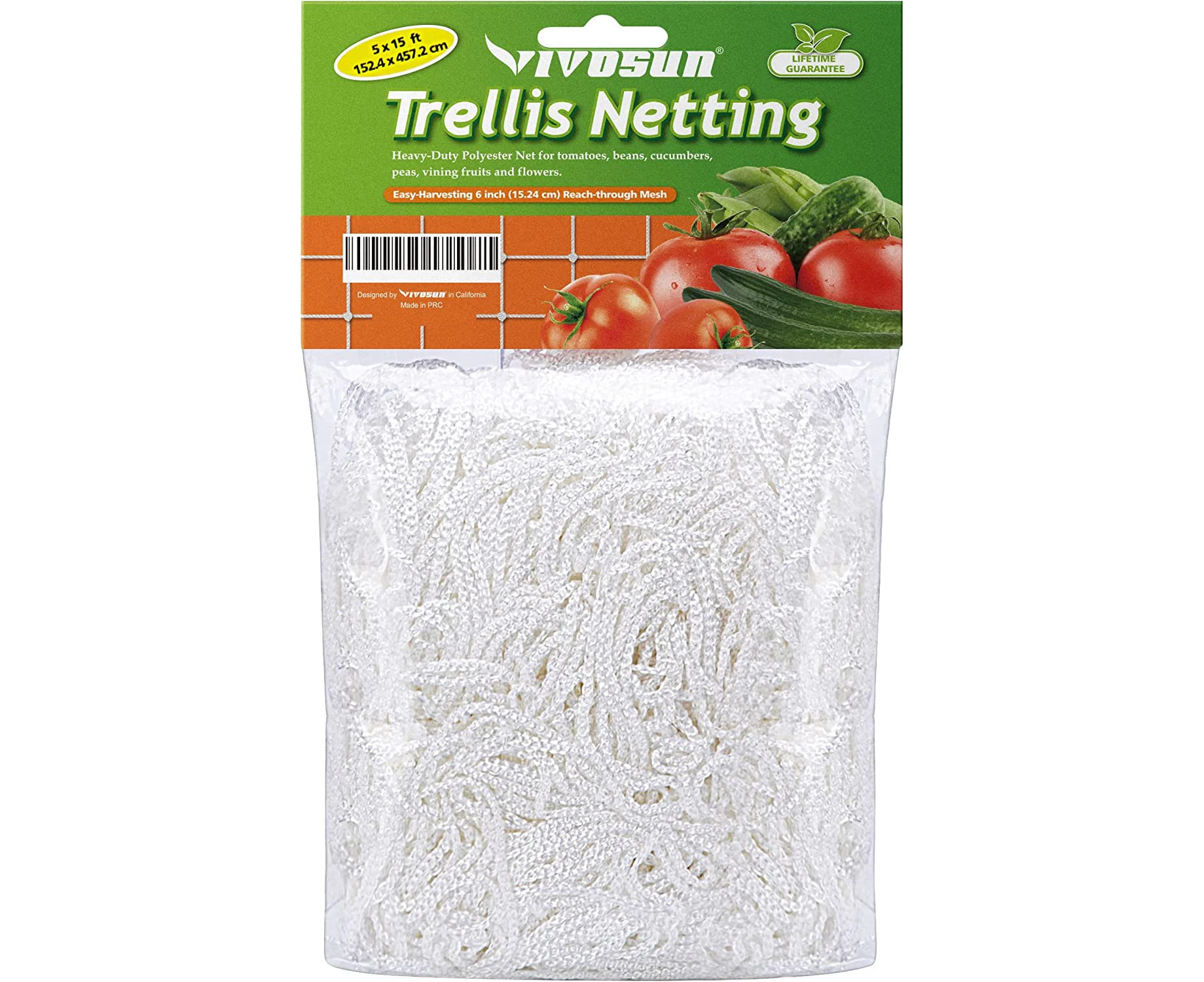 5 x 15 ft.Plant Trellis Netting,1-Pack,Heavy-Duty Polyester Grow Net, Garden Trellis Netting with Square Mesh for Climbing Plants, Vegetables, Fruits, and