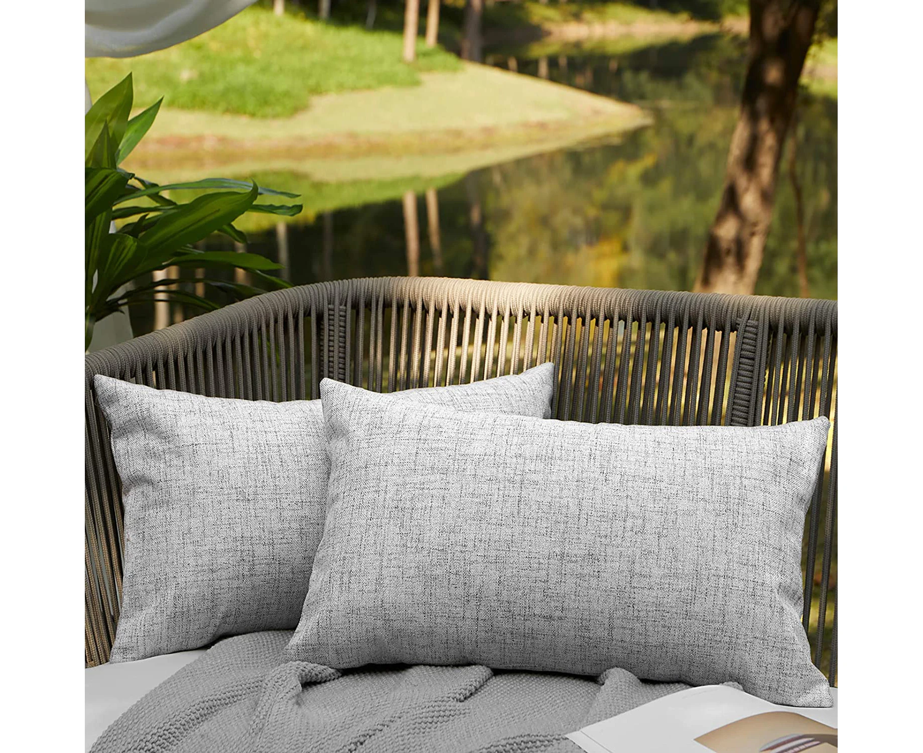 Outdoor Pillows for Patio Furniture Waterproof Pillow Covers Square Garden Cushion Farmhouse Linen Throw Pillow Covers Shell  Patio Couch-12x20 Inch-Grey