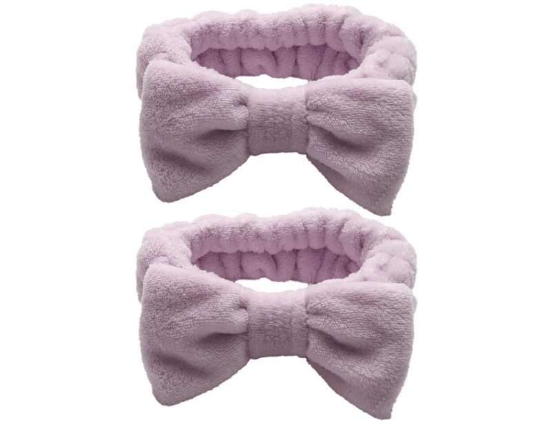 2Pcs Facial Headband for Bath Spa Makeup Bow Head Wrap Soft Head Cloth Purple