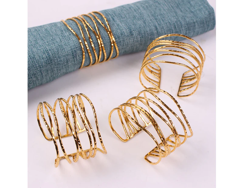 Mbg 6Pcs Elegant Napkin Ring Anti-slip Metal Eco-friendly Serviette Buckles Table Decoration-Golden - Golden