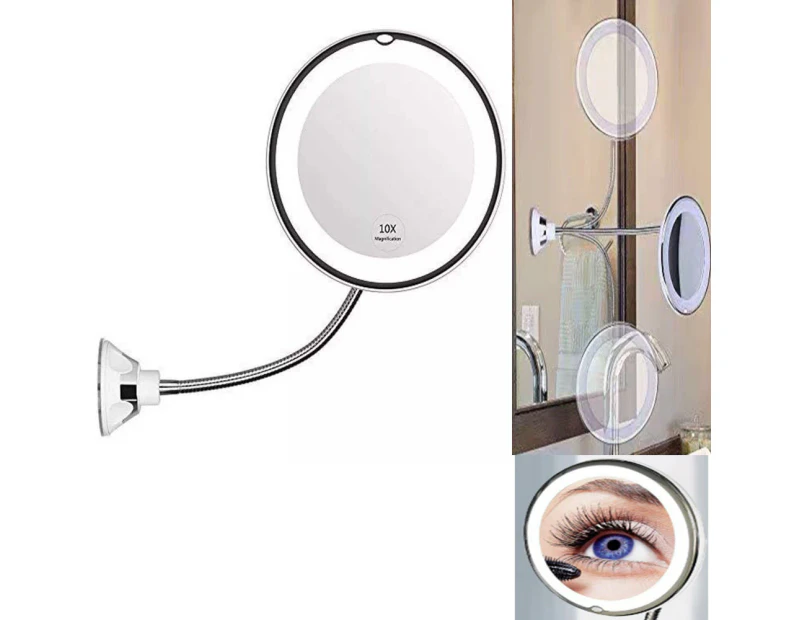 Flexible Gooseneck 8" 10x Magnifying Led Lighted Mirror Illuminated ,bathroom Vanity Mirror With Strong Suction Cup, 360 Degree rotation