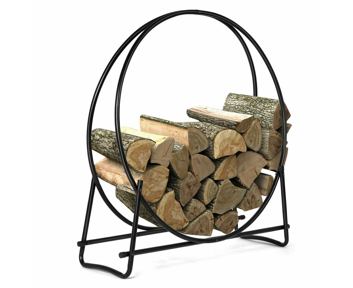 102cm Tubular Steel Log Hoop Firewood Storage Rack Holder