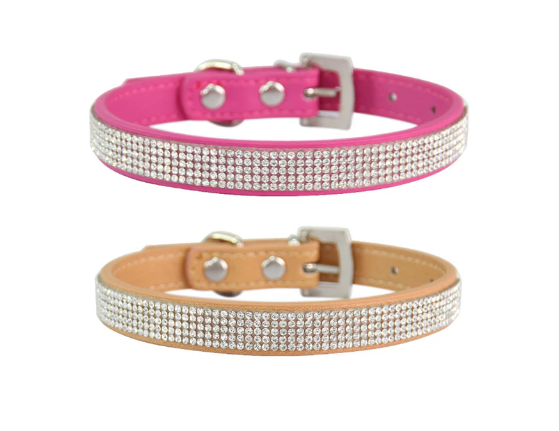 Rhinestone Dog Collar, Dazzling Sparkling Leather Dog Cat Rhinestone Collar Crystal Diamond Pet Dog Puppy Collar ST-4 S