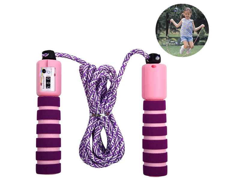 Children'S Counting Skipping Rope-Color Cotton Rope Light Purple And pink