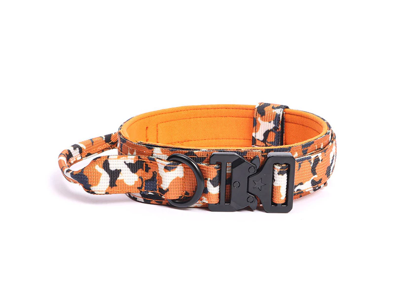 Premium Dog Collar with Handle, Adjustable Dog Collar Heavy Duty Quick-Release Buckle Dog Collar for Small or Medium to Extra Large Dogs Camo Orange - M