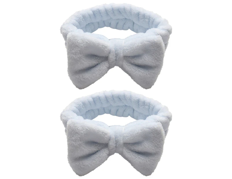 2Pcs Facial Headband for Bath Spa Makeup Bow Head Wrap Soft Head Cloth Blue