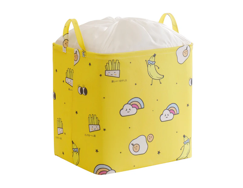 Fufu Quilt Storage Bag Waterproof Cartoon Print Non-woven Fabric Drawstring Design Clothes Container for Bedroom -Yellow-XL