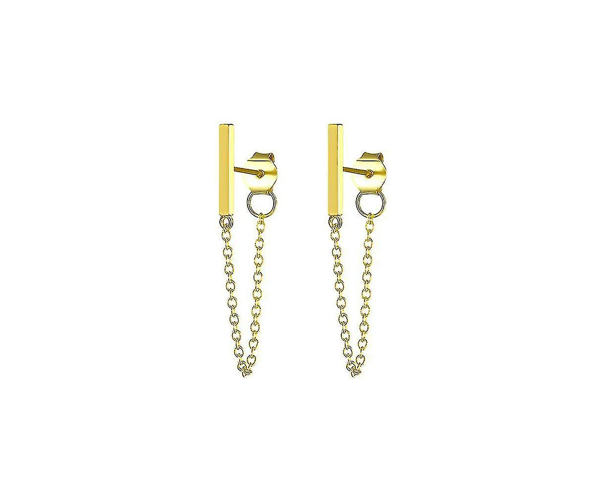 ear Studs Minimalist Flat Stick Chain Golden Back Mounted Stud S925 Earrings For Wedding