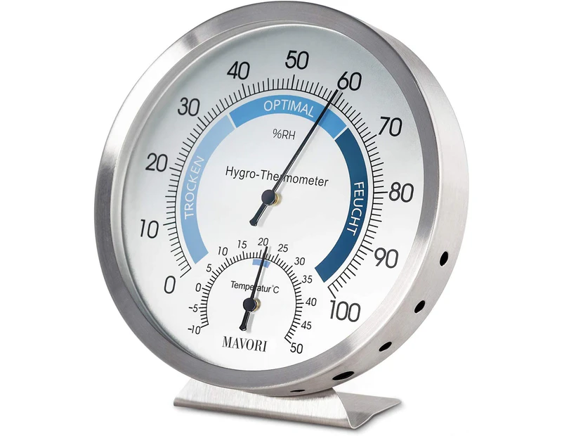 Analog Hygrometer – Premium Stainless Steel Humidity Gauge Indicator – Mechanically Operated Temperature and Humidity Monitor