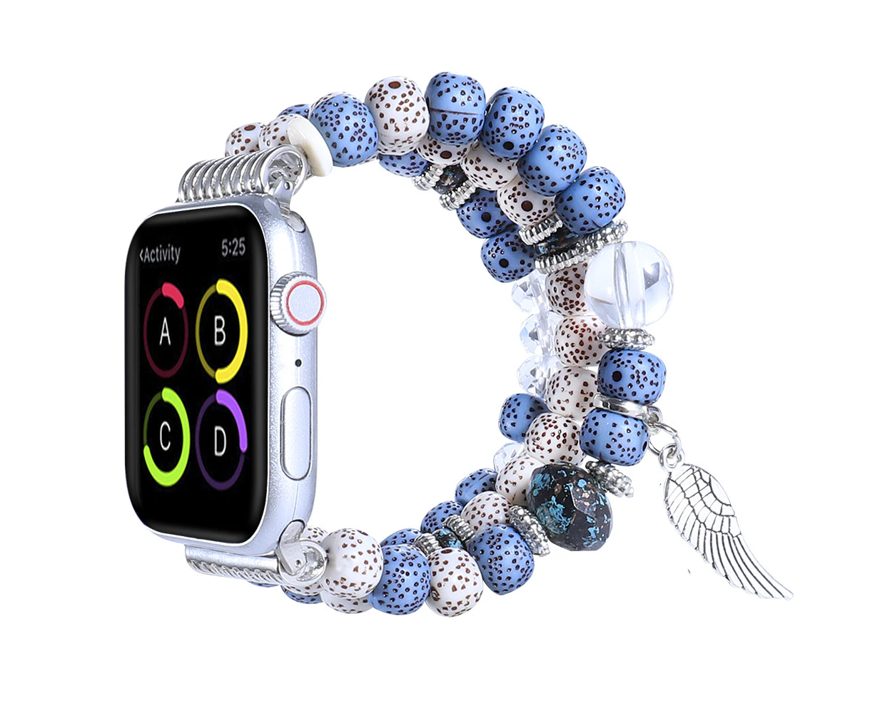 XWK Beaded Bracelet Compatible with the Apple Watch 38mm iWatch Series 7/6/5/4/3/2/1/SE-Light blue