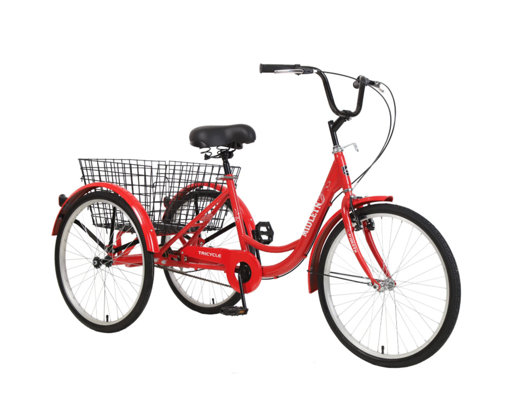 3-Wheel Adult Tricycle RED- 7-Speed 26" Trike Bicycle with Large Load Capacity, Front and Rear Brakes, Padded Seat, and Large Rear Basket