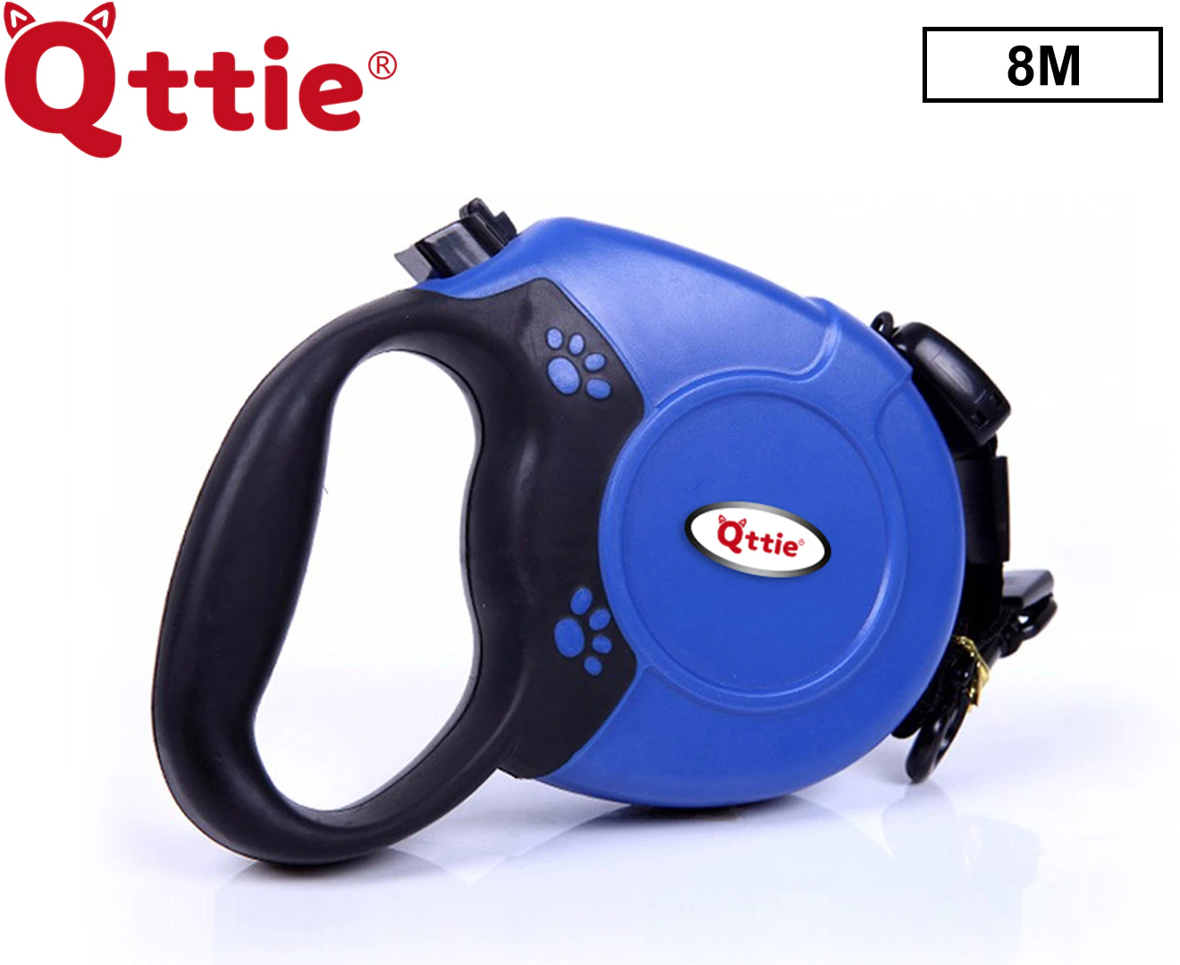 Qttie 8M Long Dog Lead Leash Strong Retractable Extendable Lockable Heavy Duty - Blue