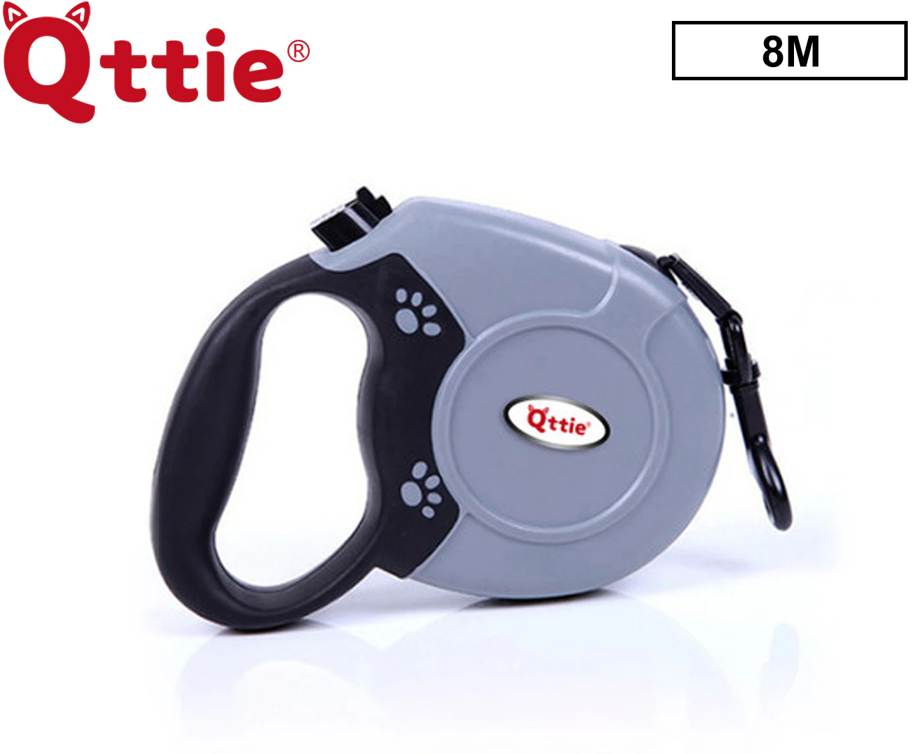 Qttie 8M Long Dog Lead Leash Strong Retractable Extendable Lockable Heavy Duty - Grey