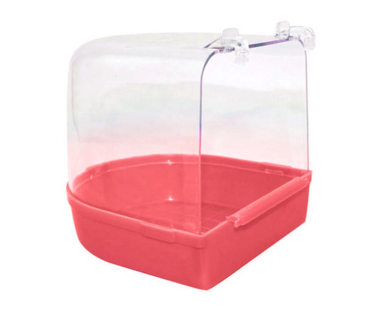 Pet Bird Parrot Transparent Bathing Tub Bathtub Shower Box Hanging Cage Decor-Pink