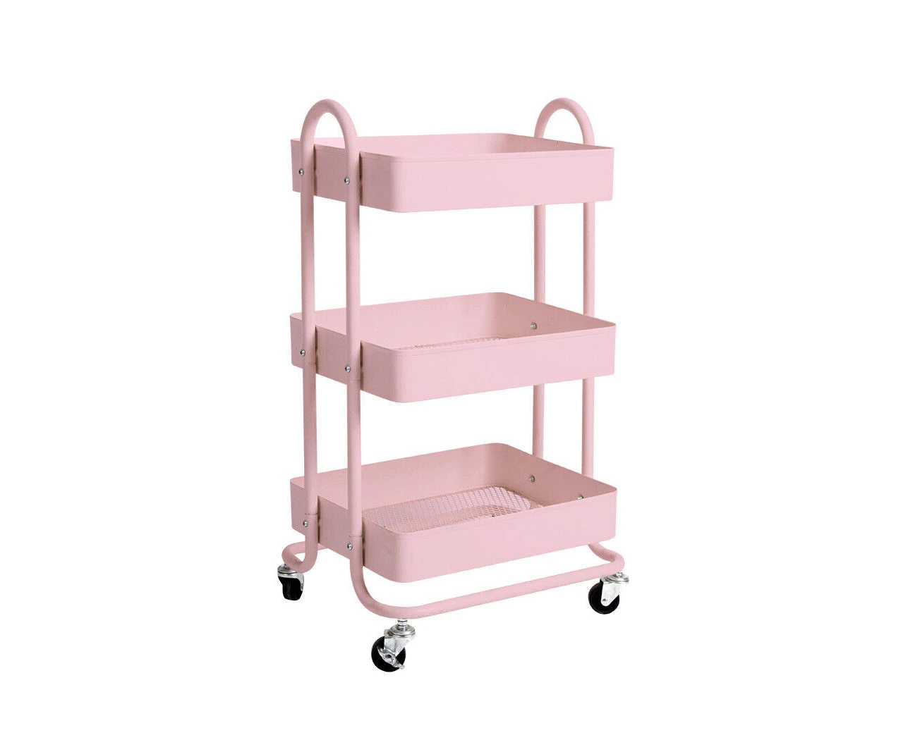 3 Tiers Kitchen Trolley Cart Steel Storage Rack Shelf Organiser Pink