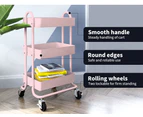 3 Tiers Kitchen Trolley Cart Steel Storage Rack Shelf Organiser Pink