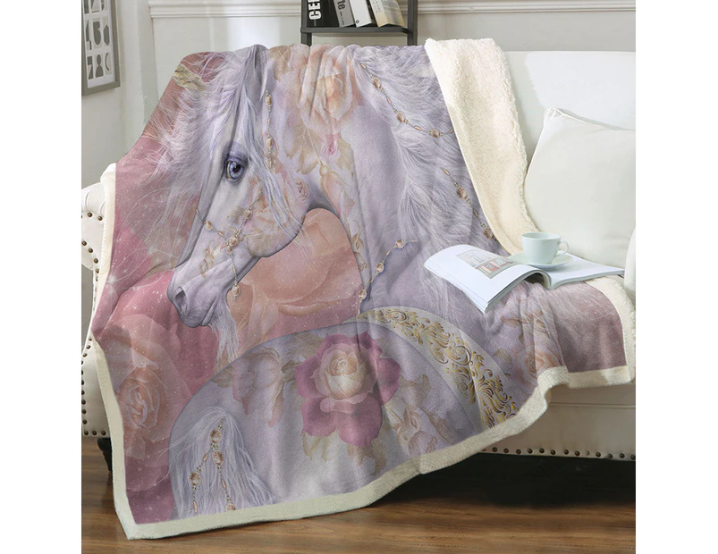 Throws Couples Size: 200cm x 200cm Fantasy Art Rosy Magical Unicorn and Roses